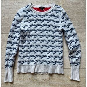 J.Crew Wave Pattern Knit Sweater White & Navy Casual Crewneck Size S‎